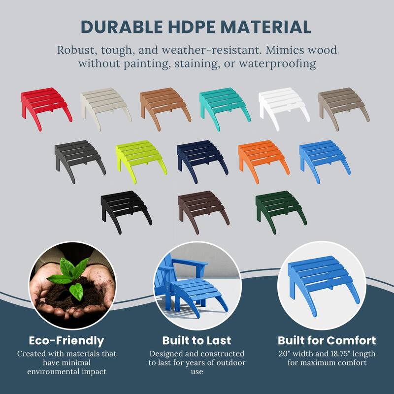 Polytrends Laguna Hdpe All Weather Outdoor Patio Foldable Ottoman