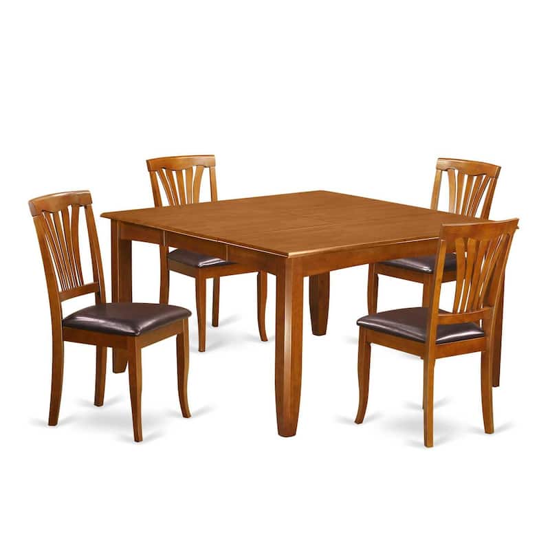 Dining Room Set - Table and Chairs Set - 54 Inch Square Table - 8 Chairs - Saddle Brown Finish