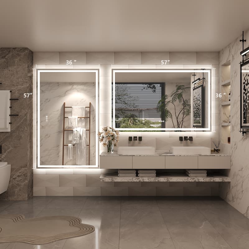 Frameless LED Front Light and Backlit 3 Colors Dimmable Anti-Fog Wall Bathroom Vanity Mirror - 36" x 36"-Square Corner