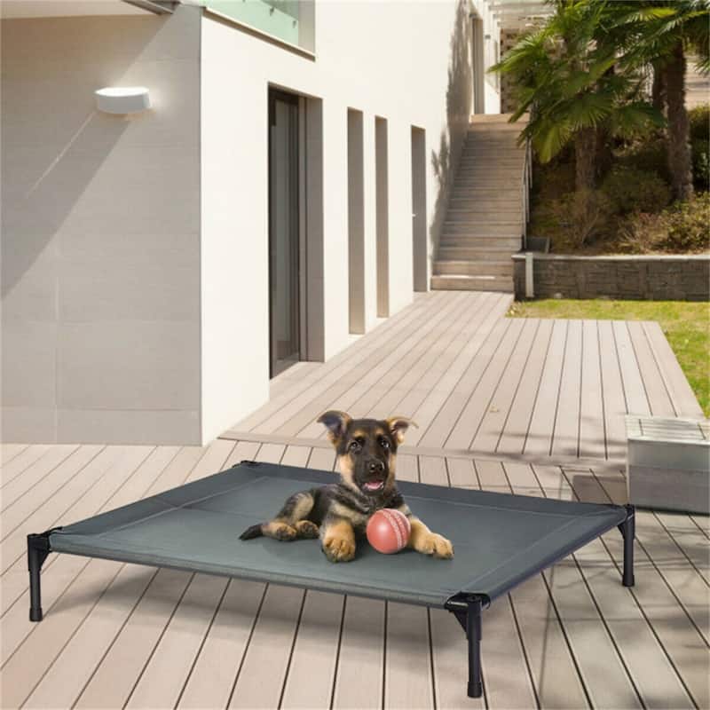 Grey Dog Cot with Uv Protection Canopy Shade for Large Dogs - 41.5" x 34.5" x 35"(L x W x H)