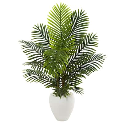 Artificial Palm Tree Indoor 4.5Ft White Planter Tropical Decor Lush Greenery - 4.5ft.