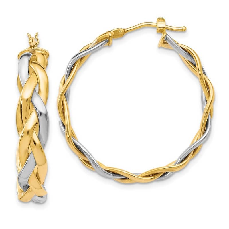 Curata 10k Two Tone Gold Polished Braided 32x6mm Hoop Earrings