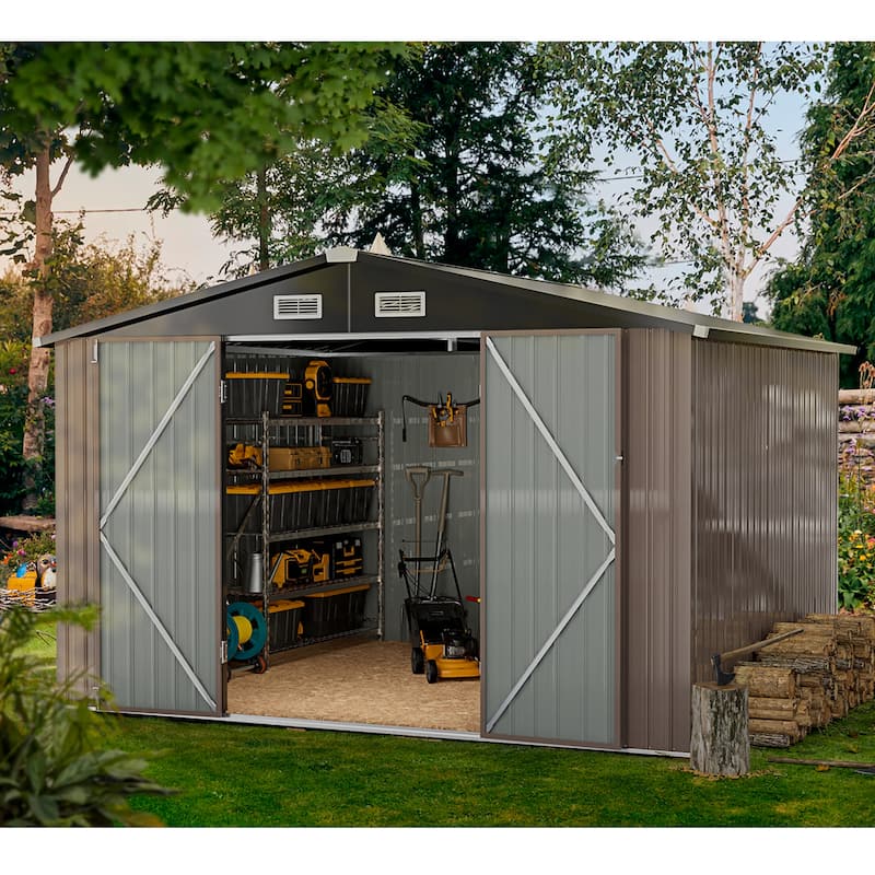 Outdoor Storage Shed with Lockable Doors and Air Vents for Garden - 8*10 FT - Without base
