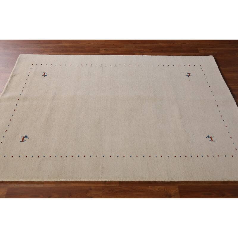 Tribal Gabbeh Indian Rug Hand-Knotted Beige Oriental Wool Carpet - 4'4" x 6'1"