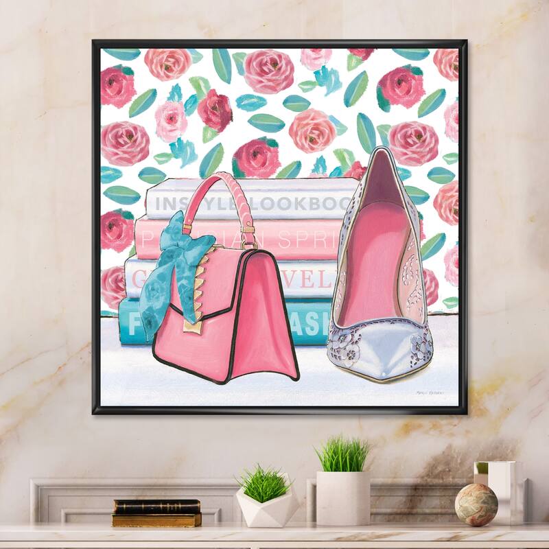 Designart "Pink Fashion high heels I" Posh & Luxe Framed Canvas