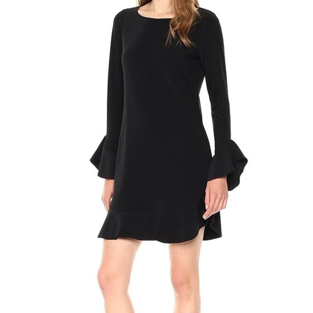 black ruffle shift dress