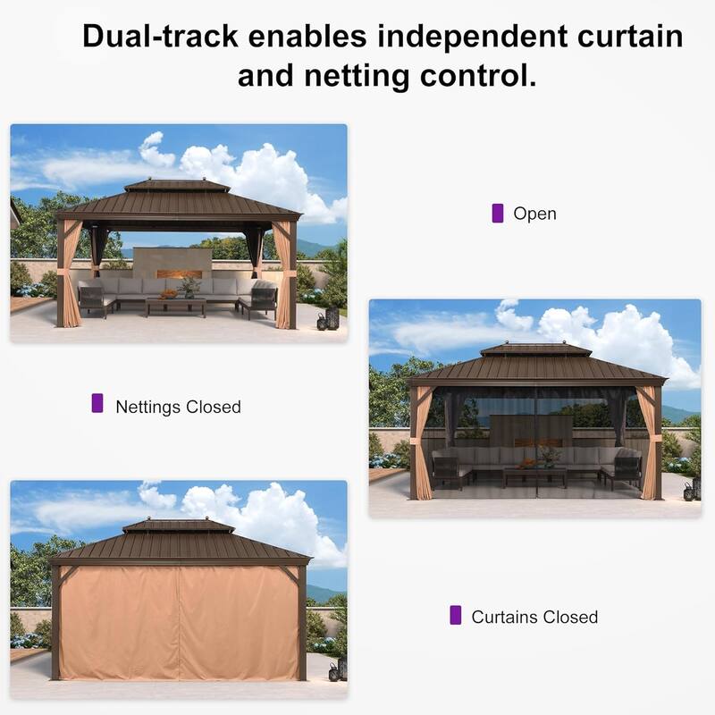 PURPLE LEAF Outdoor Gazebo Aluminum Frame Galvanized Steel Hardtop Gazebo
