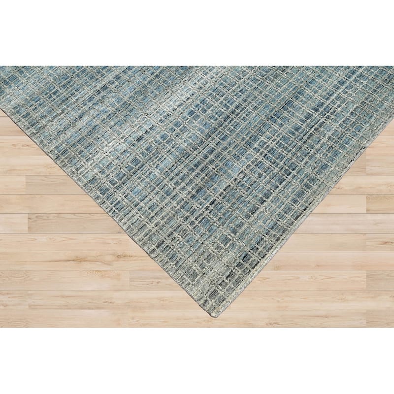 Hand Knotted Textured Aqua,Gray Tibetan Wool Modern Oriental Area Rug - 7' 11'' x 9' 11''