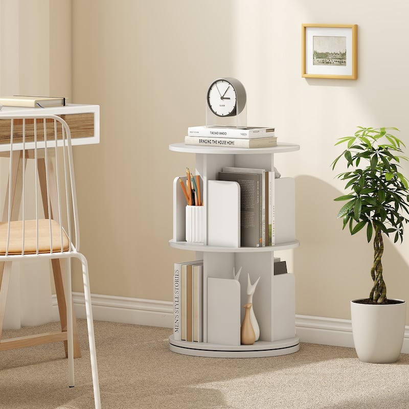 2-Tier Freestanding Bookshelf with Rotating Storage Shelves Rack for Books or Decor - 15.5" x 15.5" x 26"