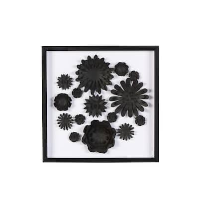 Paper Floral Cluster Shadow Box with Varying Shapes and Sizes - Black - Roche River Decor