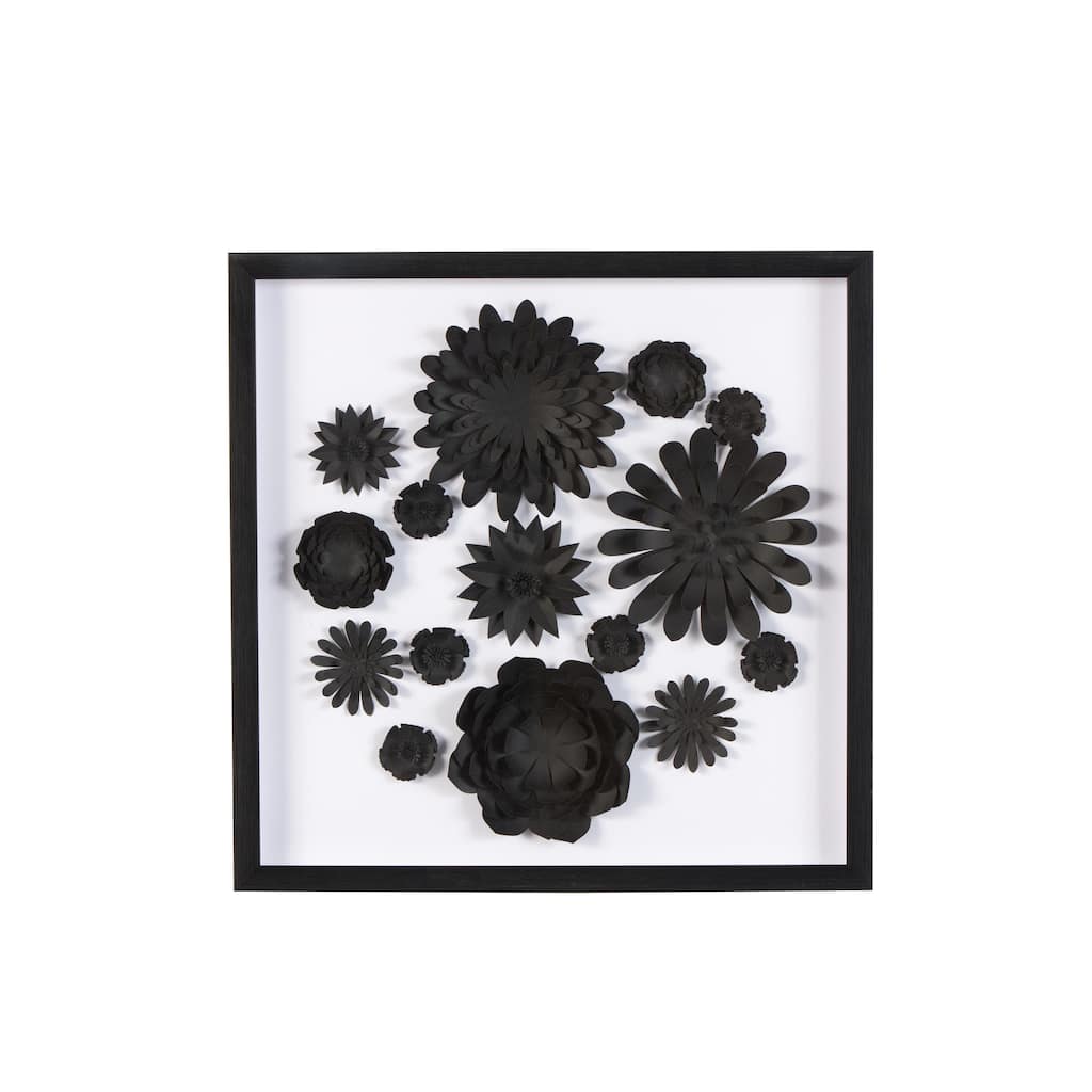 Paper Floral Cluster Shadow Box with Varying Shapes and Sizes - Black - Roche River Decor