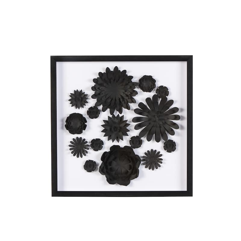 Paper Floral Cluster Shadow Box with Varying Shapes and Sizes - Black - Roche River Decor - Black