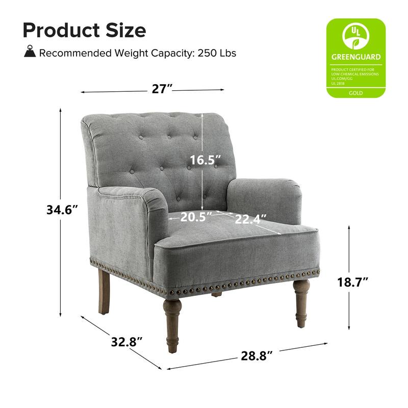 Geltrude Traditional Upholstered Accent Chair with Button Tufted Back Set of 2 by HULALA HOME