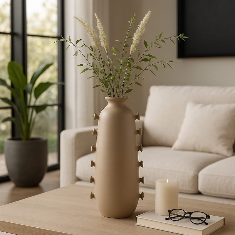 Unique Artistic Table Vase with Side Detailing - Tan