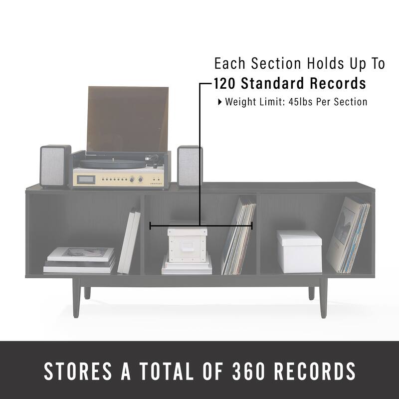 Crosley Liam Large Mid-century Record Storage Console Cabinet - 22.25"H x 60'W x 15.75"D