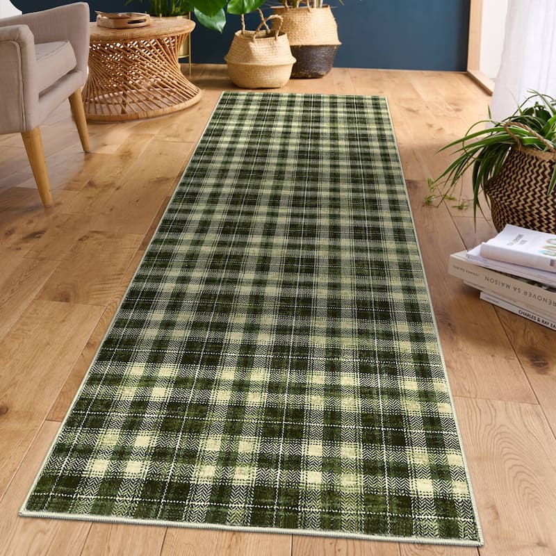 Garvee Earthy Plaid Soft Low Pile Foldable Area Rug