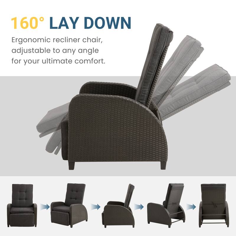 Adjustable Outdoor Lounge Chair with Backrest and Footrest, Non-Slip Legs and Weather-Resistant Cushions