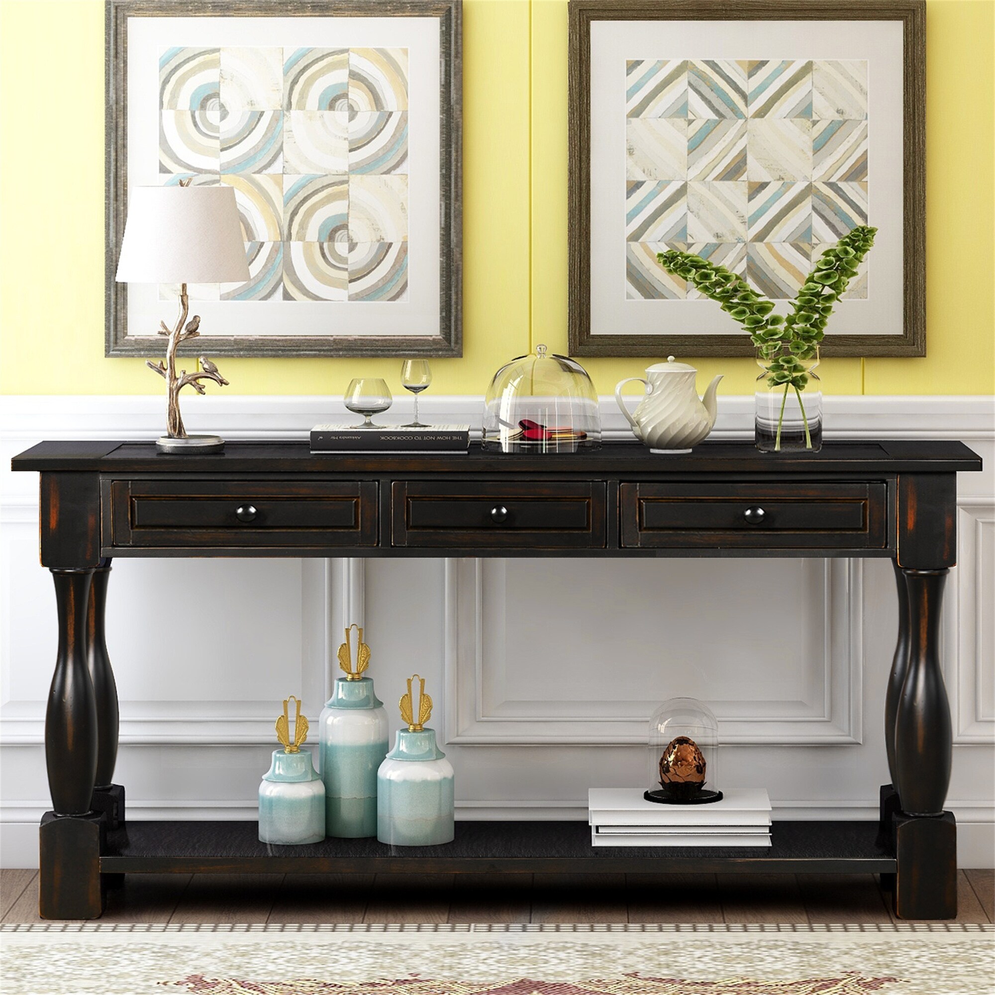Console Table 64 inch Long Sofa Table W Drawers Shelf for