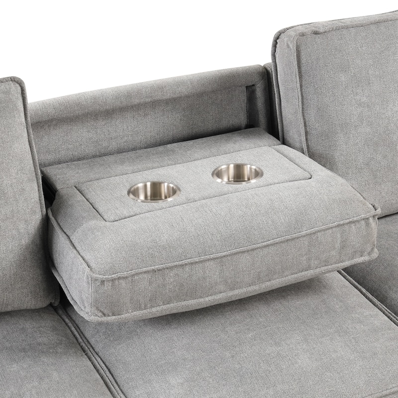 Gray Polyester Sleeper Sectional Sofa with Storage, Cup Holders & USB, 89x59x38 inches, 245 Pounds