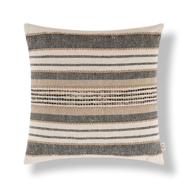 Indigo Road by Egypt Sherrod Azzo Multi-Weave Stripe Cotton 1-Piece Decorative Pillow - 20" x 20" - Coal