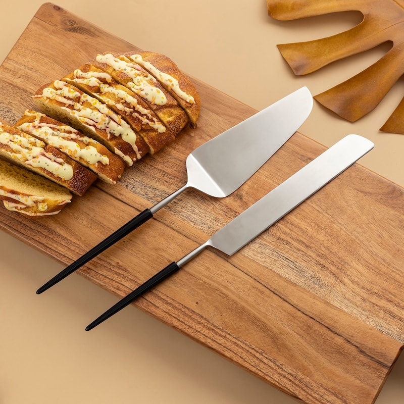 Set of 2 Silver & Black Stainless Steel Dessert Set