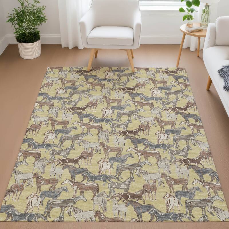 Machine Washable Indoor/ Outdoor Horse Herd Chantille Rug