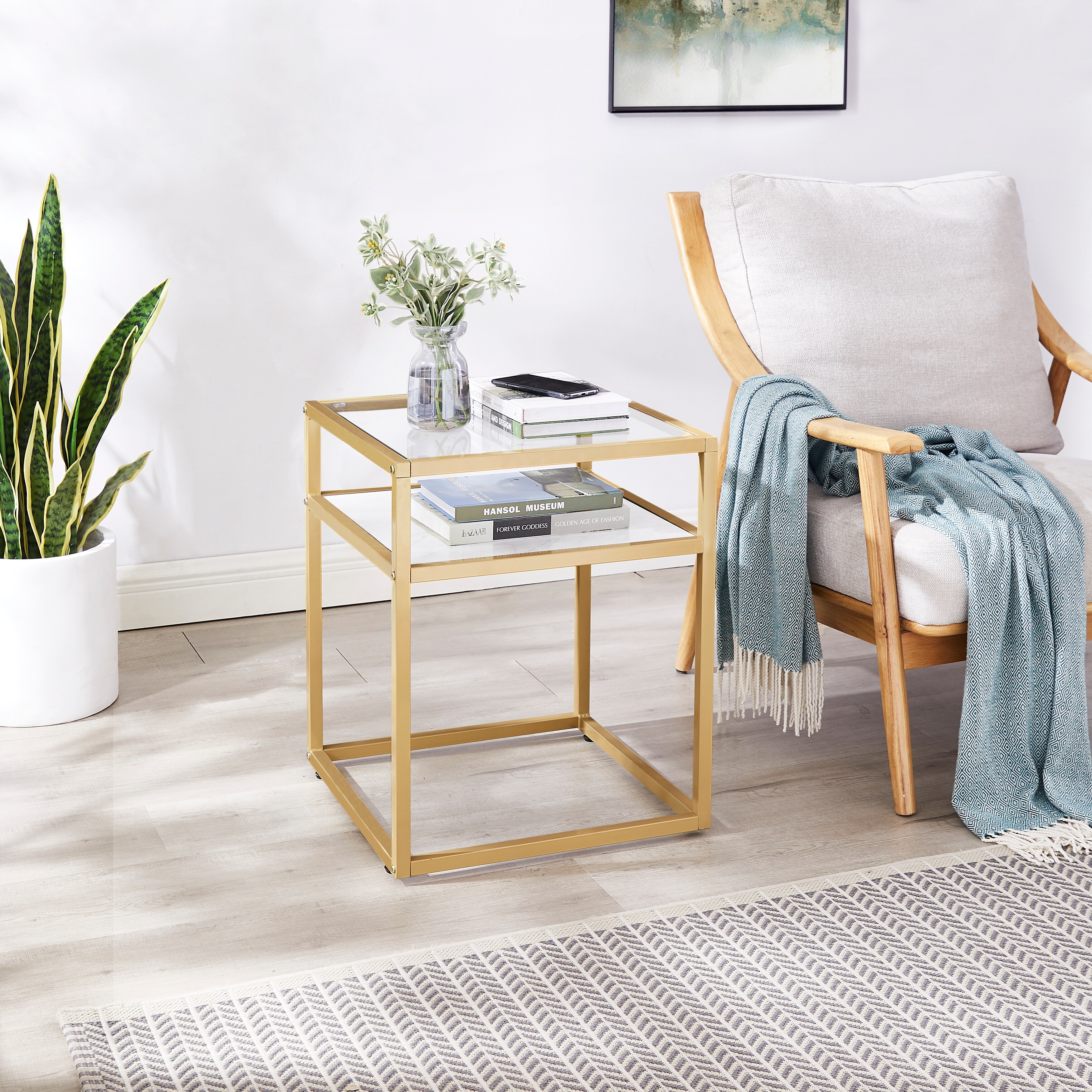 White cheap glass nightstand