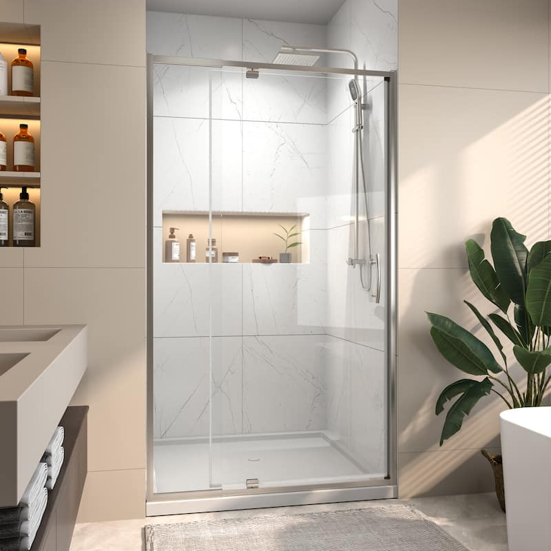 Modland 42"x71" Pivot Swing Semi-Frameless Shower Door Black/Nickel with 1/4" Tempered Clear Glass