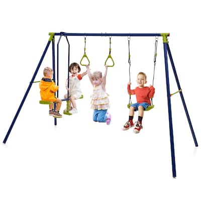 Gymax 440 lbs Swing Set 3-in-1 Kids Swing Stand w/ Swing Gym Rings