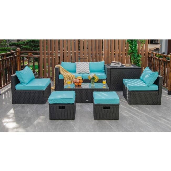8 Pieces Patio Rattan Storage Table Furniture Set - 25" x 25" x 4" (L x W x D)