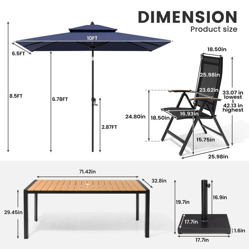 9/11-Piece Outdoor Patio Dining Set Aluminum Dining Table and Chairs w/10 ft Market Umbrella and Base