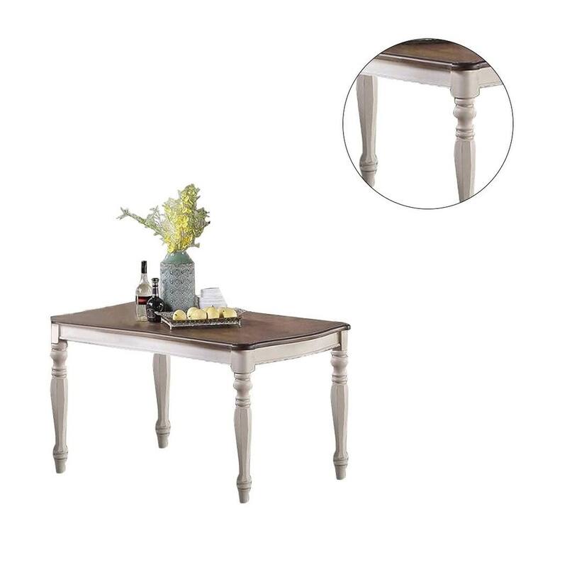Transitional Style 1pc Dining Table Antique White w Oak Top Rectangle Table Kitchen Dining Room
