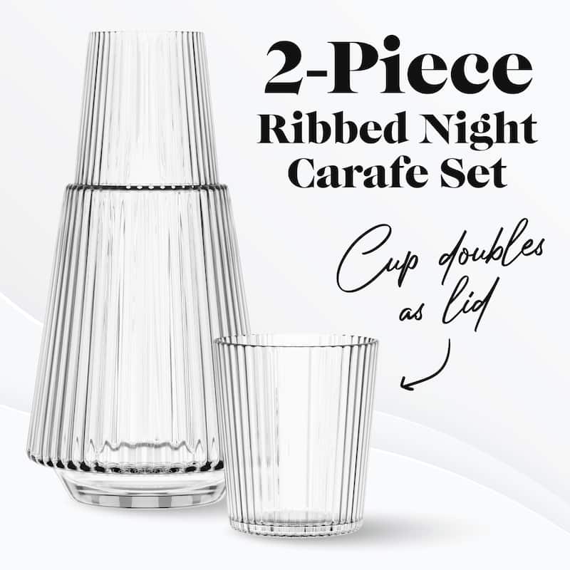 American Atelier Vintage Bedside Water Ribbed Carafe with Lid Tumbler