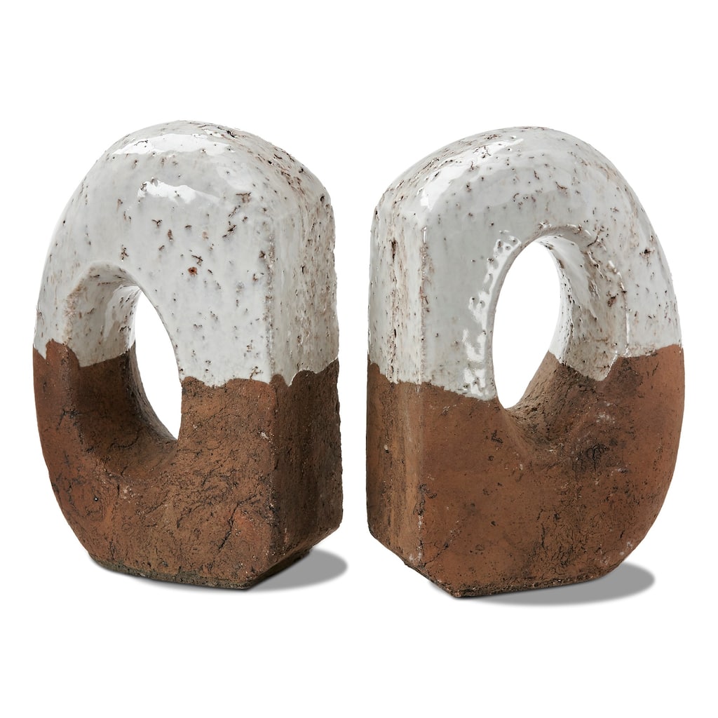 Torus Decorative Bookends - White Multi Terracotta, 9" H x 6" L x 3" W, Stylish Home Decor, Easy to Clean