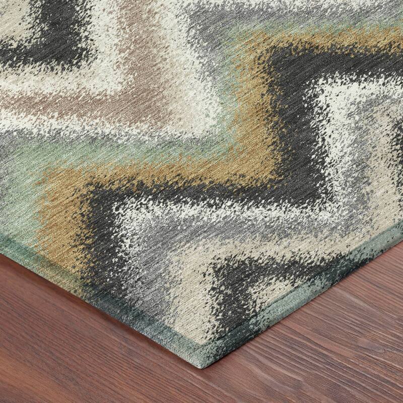Machine Washable Indoor/ Outdoor Modern Chevron Chantille Rug