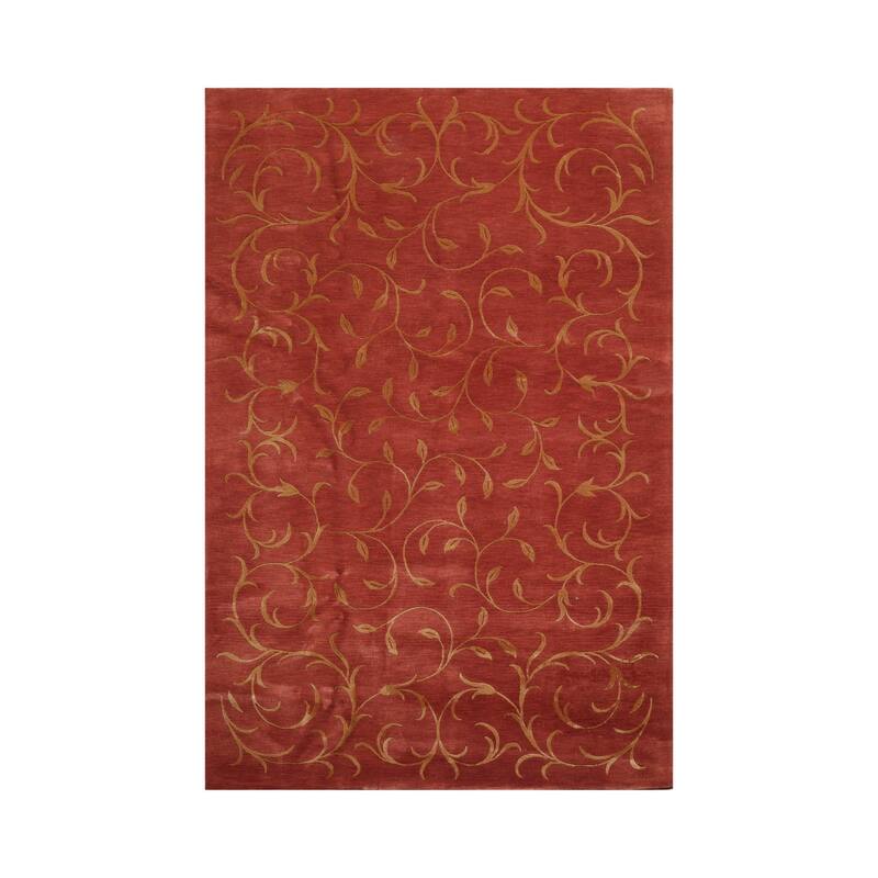 Hand Knotted Raspberry Tibetan Wool & Silk Transitional Area Rug