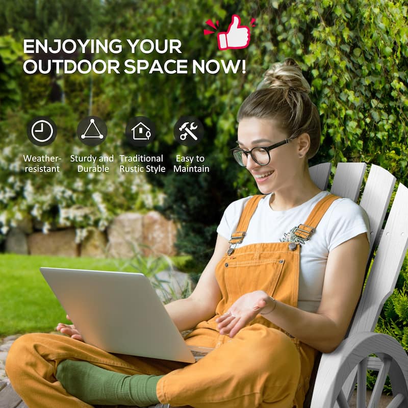 Outdoor Wooden Adirondack Rocking Chair with Wagon Wheel Armrest, Slatted Design and Oversized Back