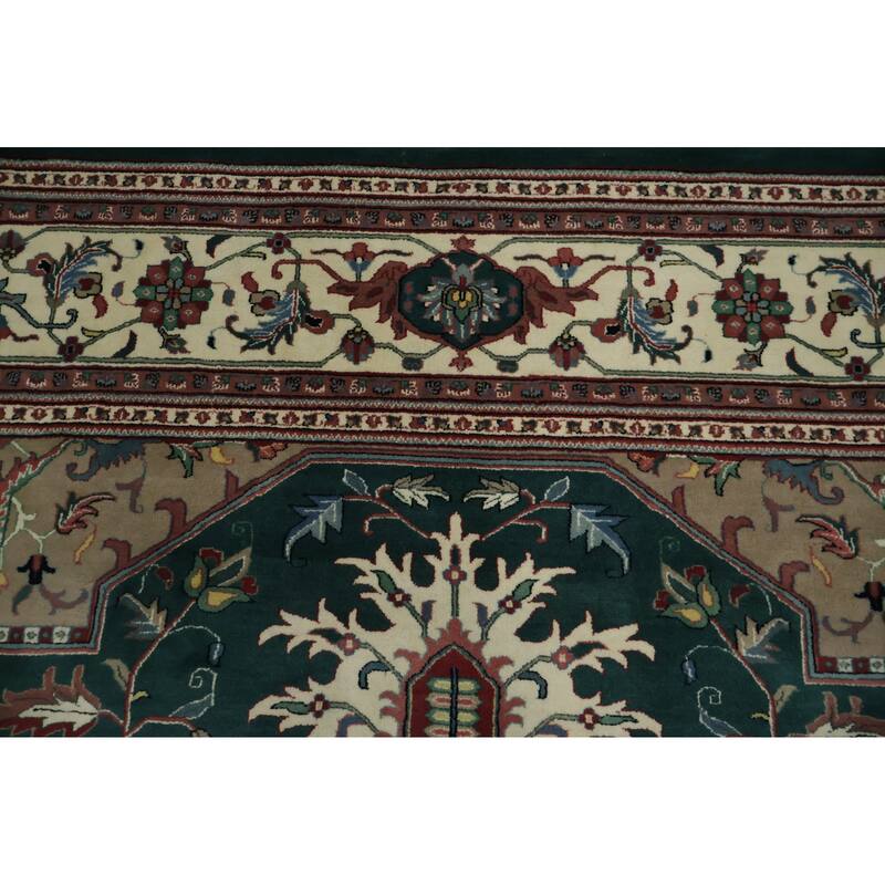 Hand Knotted Oriental 100% Wool Carpet Traditional Geometric Green Heriz Area Rug - 13' 10'' X 9' 8''