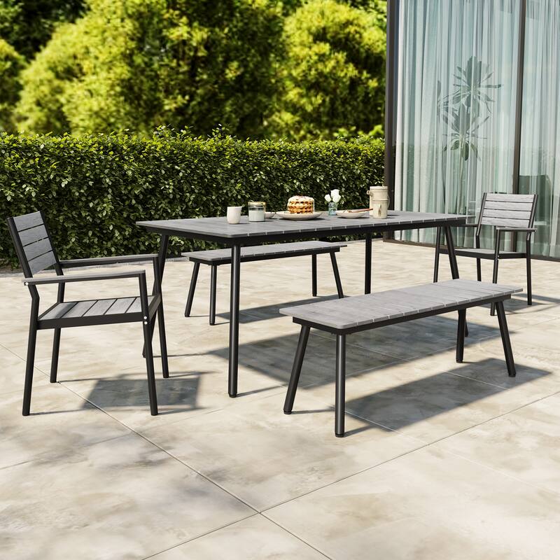 Outdoor 5/6-Piece Patio Dining Set with Stacking Chairs and Bench