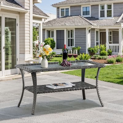 Outdoor Coffee Table with Tempered Glass Top -Grey