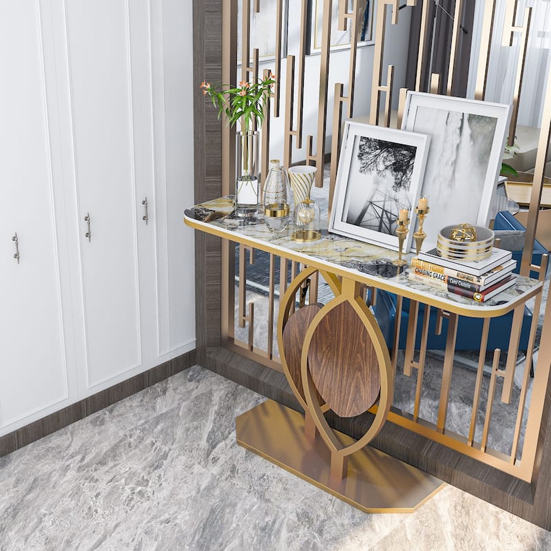 48" Modern Console Marble Table with Gold Base Entryway Living Room - 48"x12"x31"