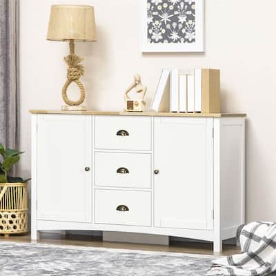 Buffet Cabinet with Wood Top, Drawers and Adjustable Shelves