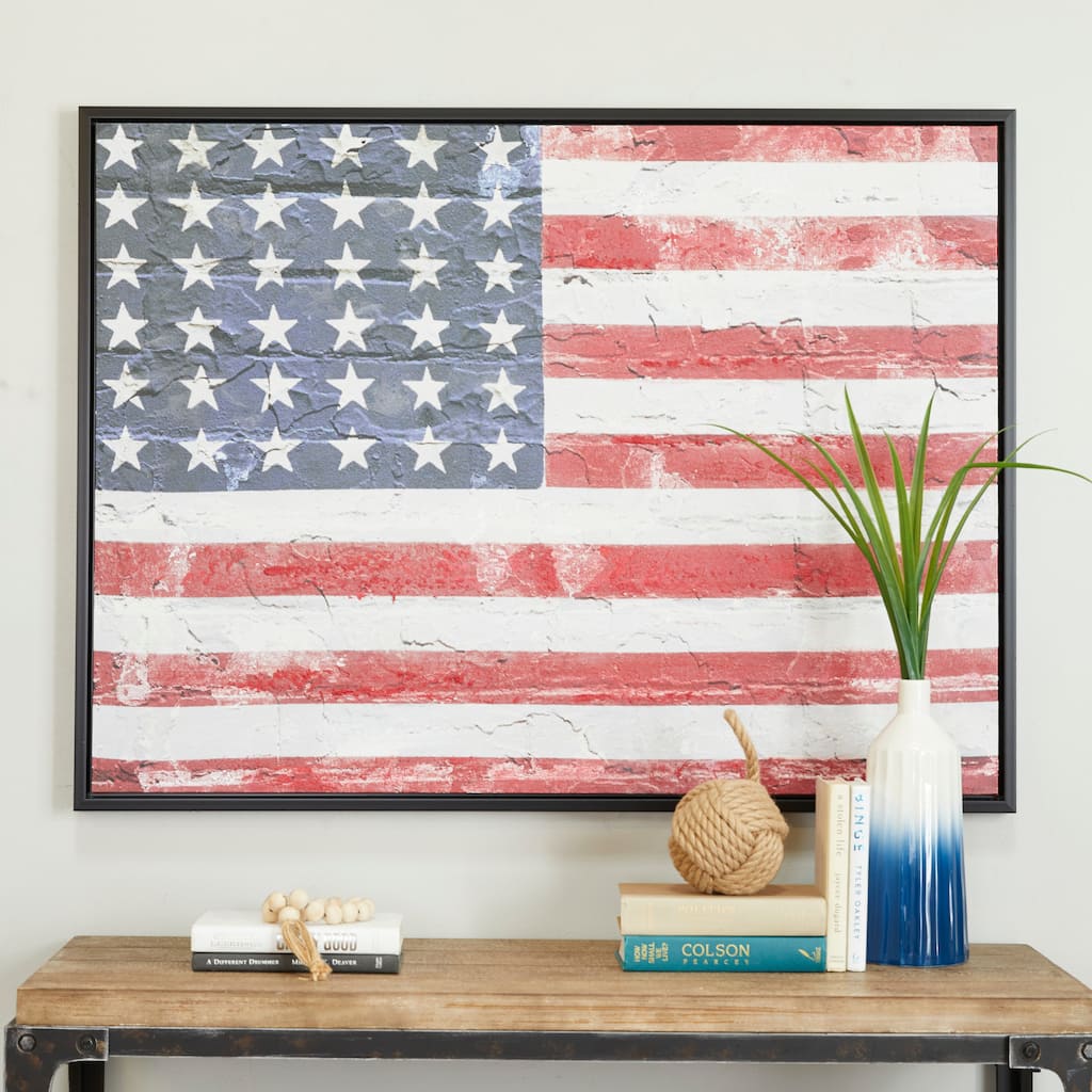 Red Wood American Flag Wall Decor with Black Frame