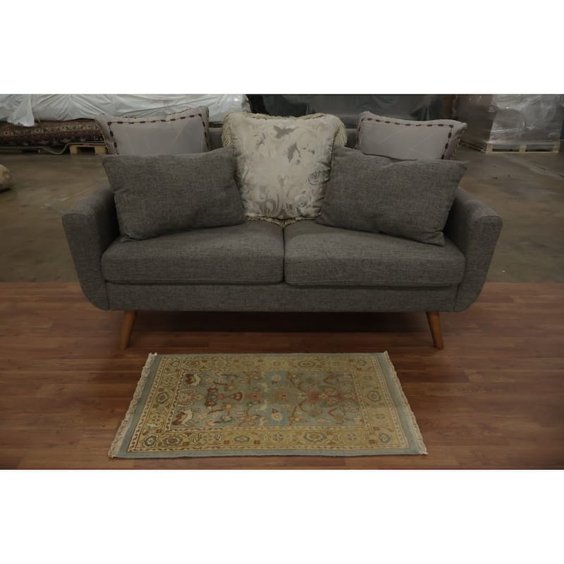 Hand Knotted Oriental 100% Wool Carpet Traditional Floral Navy Blue & Blues Ziegler Area Rug - 3' 2'' X 1' 10''