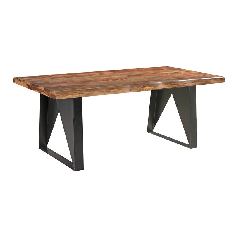 HomeRoots 80" Brown and Black Solid Wood and Iron Live Edge Dining Table - 80.00 in. x 30.00 in. x 40.00 in.