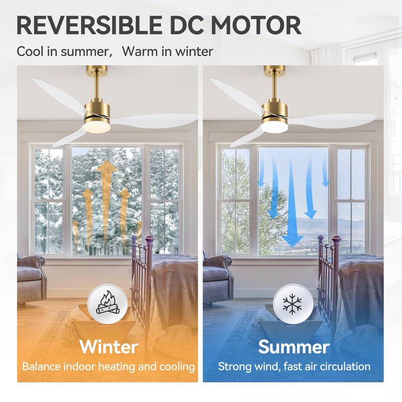 52 Inch LED Ceiling Fan with Lights Remote(3-Blade)
