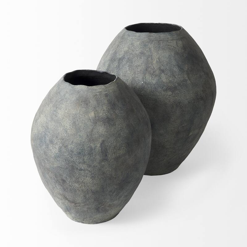 HomeRoots 23" Gray Oval Distressed Ceramic Floor Vase