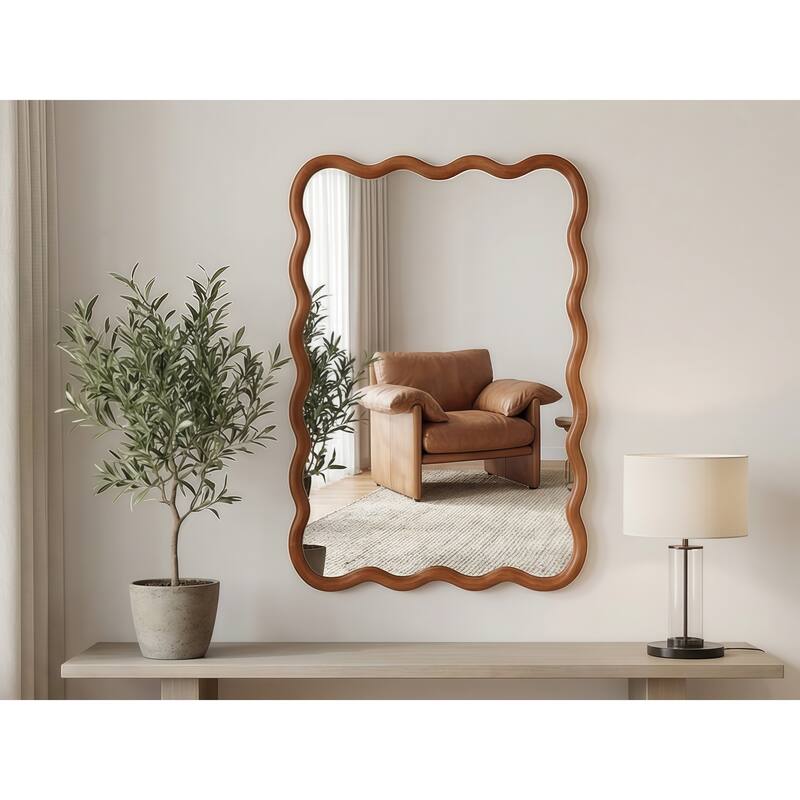 20"x30" Wavy Rectangle Solid Wood Frame Decorative Mirror