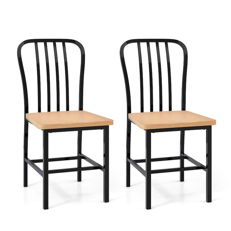 Armless Spindle Back Dining Chair Set of 2 with Ergonomic Seat-Black - 22" x 18" x 37"
