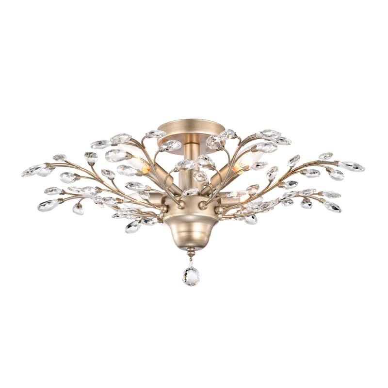 Holly 4-light Brushed Champagne Silver Crystal Leaves Flush Mount